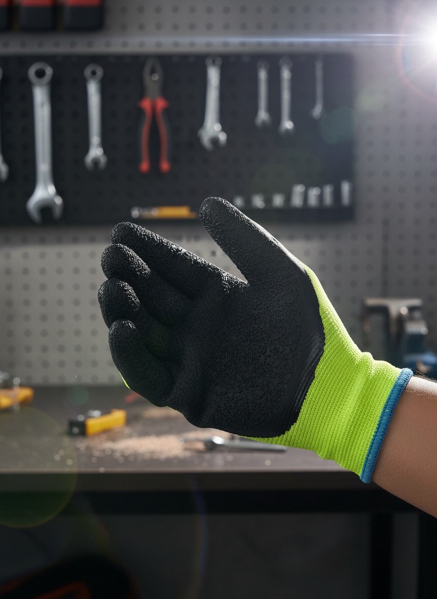 12 Pair Gasoline Lime Safety Gloves Latex Coated Grip Cut Resistant