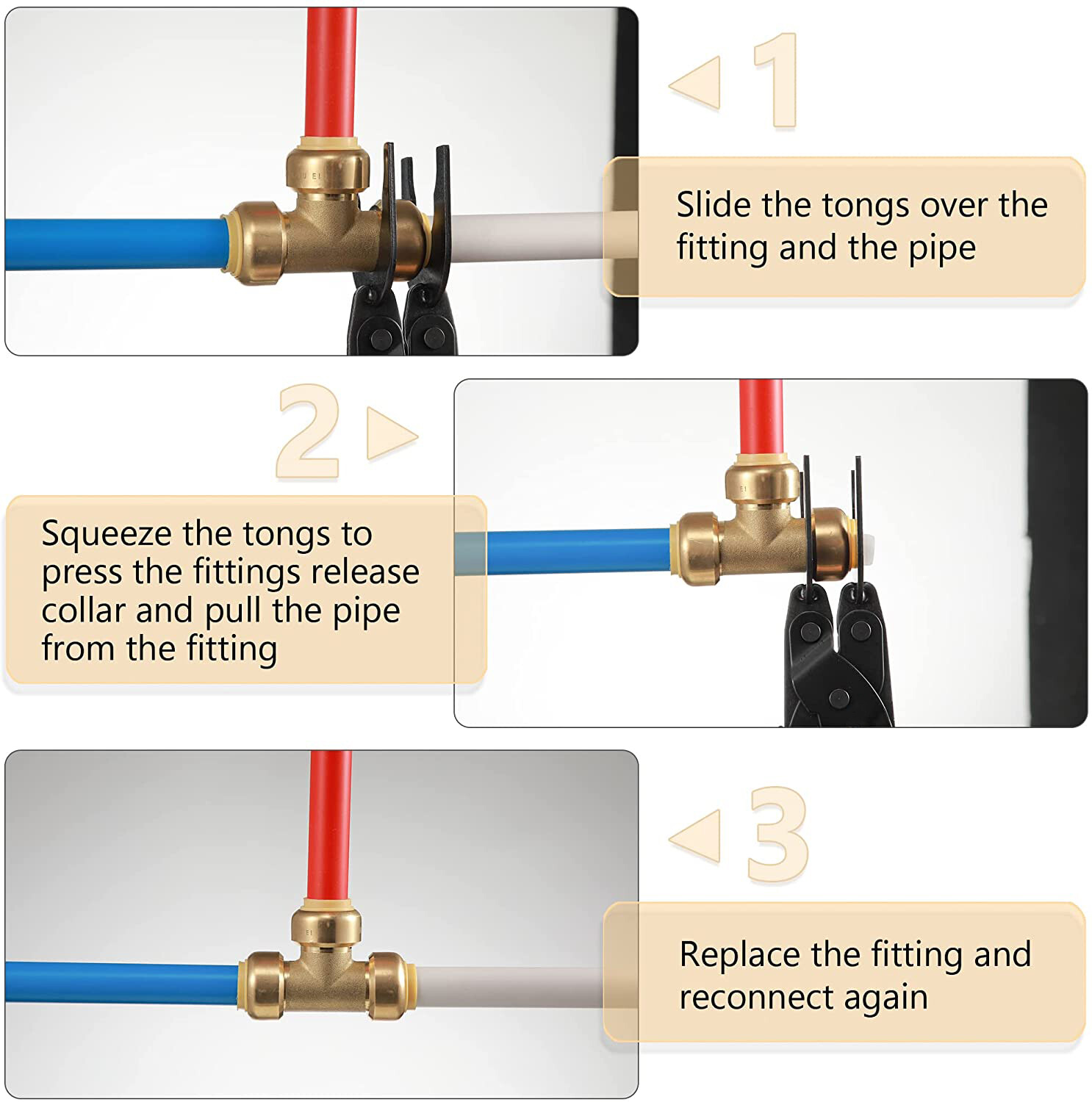 Disconnect Tong Tool for Push to Connect 1/2» 3/4» 1» Fittings Removal Tool