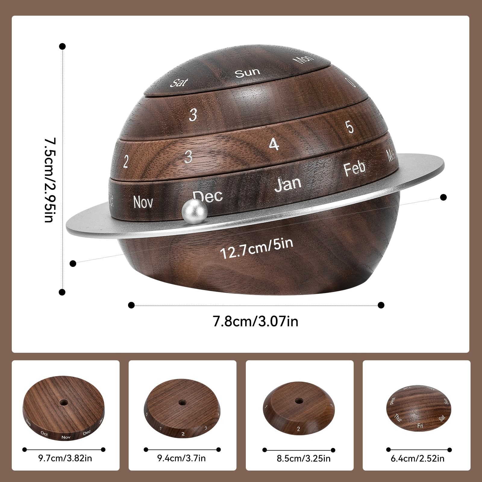 Mayhas Rotating Wooden Calendar – Walnut Wood Detachable Planetary Desk