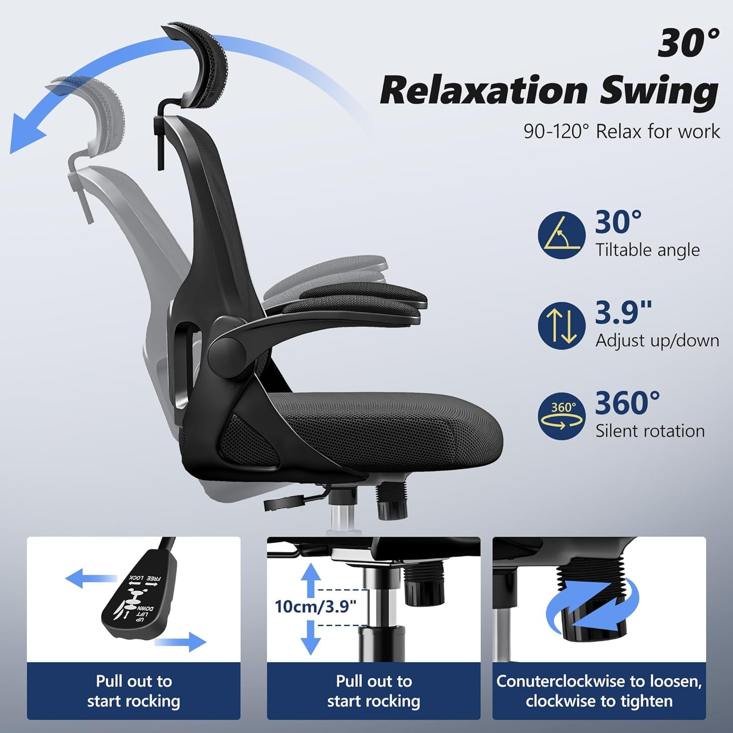 Ergonomic Office Chair, High Back Desk Chair with Flip-Up Arms, 300 LBS Mesh Com
