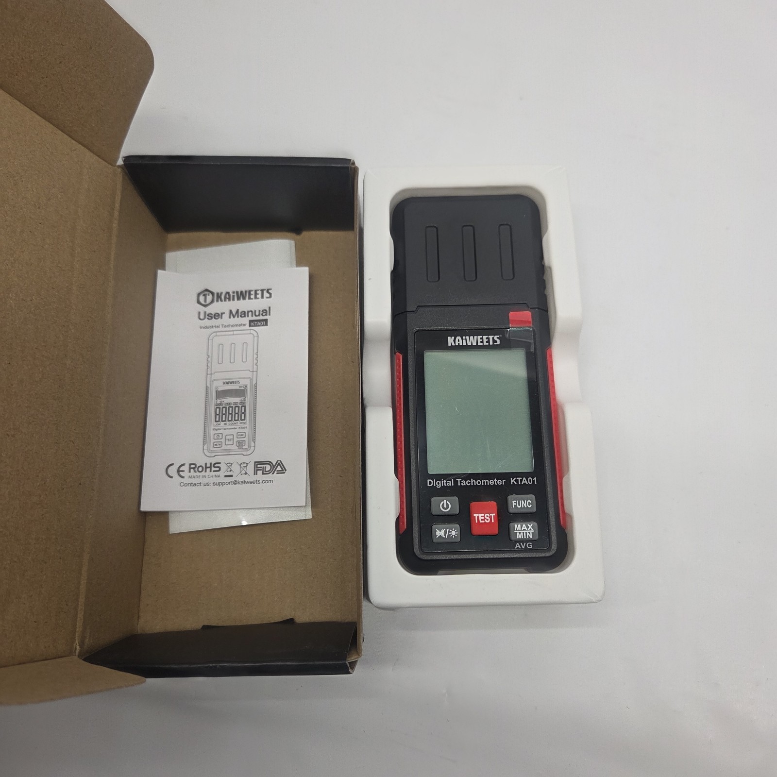 KAIWEETS Non Contact RPM Tachometer with Reflection Tape, 10-99999 RPM KTA01
