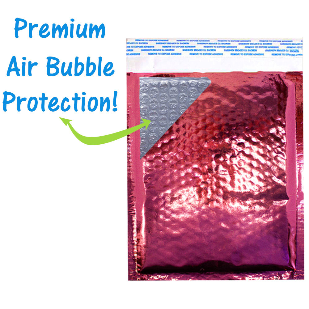 6×10 METALLIC BUBBLE MAILER, POLY Design Padded Shipping Envelope Bags,Pink,Teal