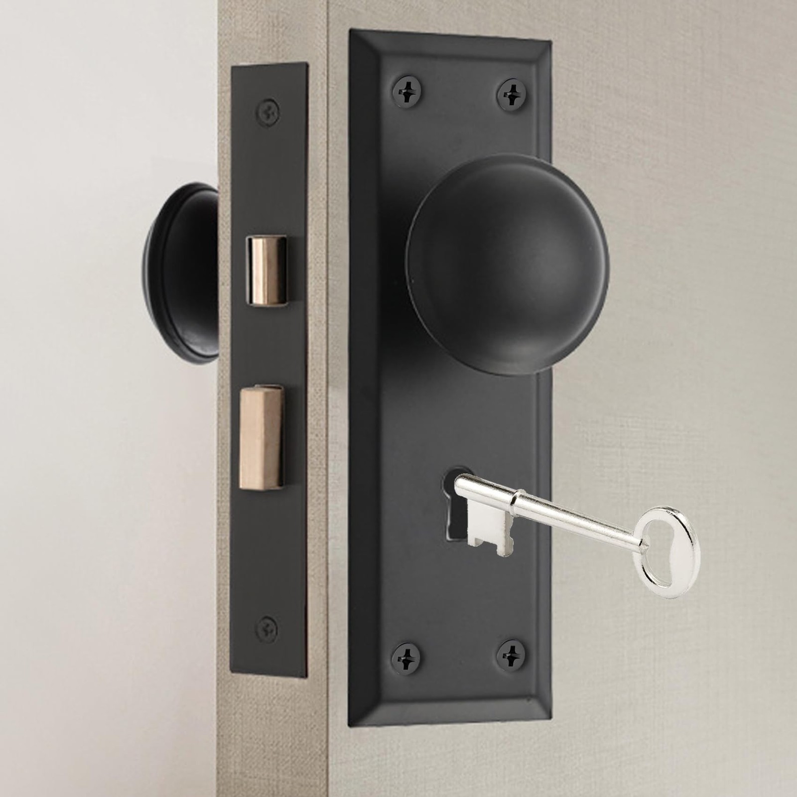 Mortise Keyed Door Knob Set for 1-3/8″ to 1-3/4″ Thick Interior Doors, 2-3/8″…