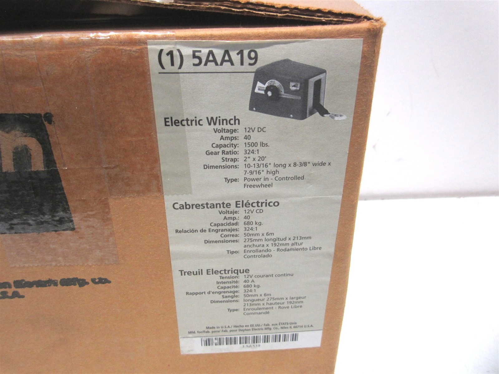 Dayton (5AA19) 12V 40A 2/5HP 1500 Pulling Capacity Electric Winch w/ 20′ Rope