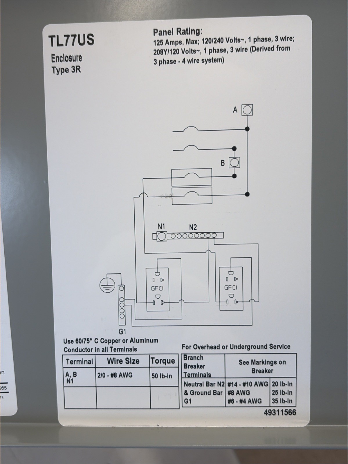 Talon 125 Amp Temporary Power Outlet Panel 2 20A Duplex Receptacles Unmetered