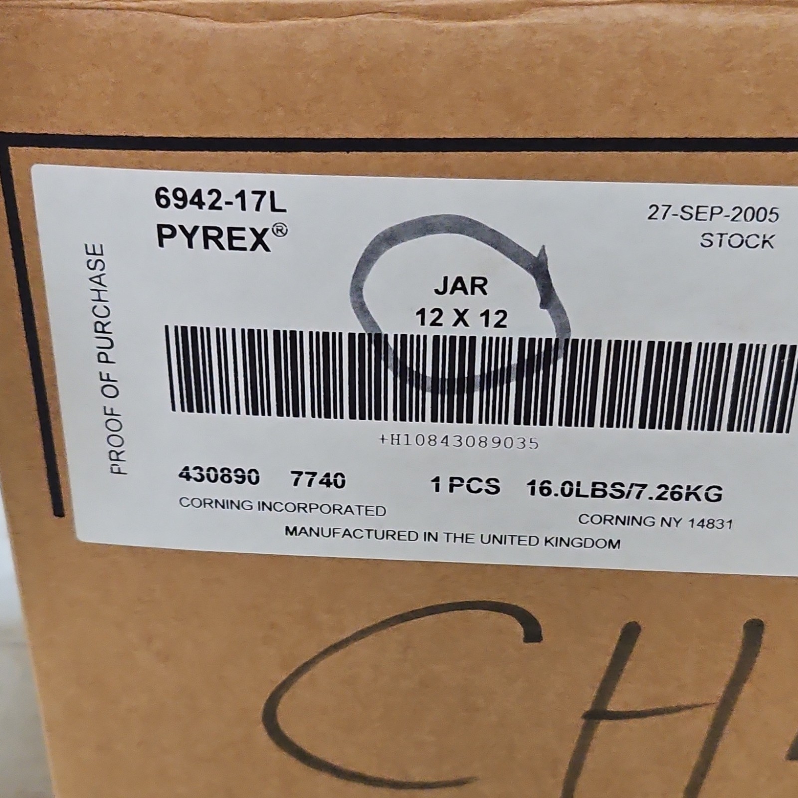 PYREX 5-Gallon Chromatography jar. UNUSED. $1,800 if buy new!