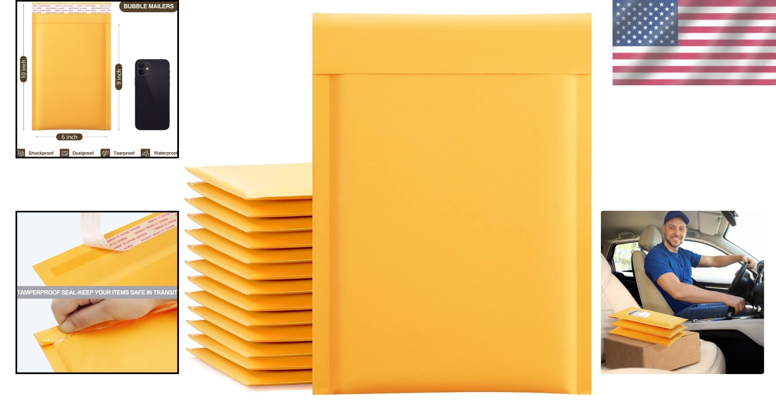 100 Pack Yellow Kraft Bubble Mailers 6×10 Inch – Secure Self-Sealing Envelopes