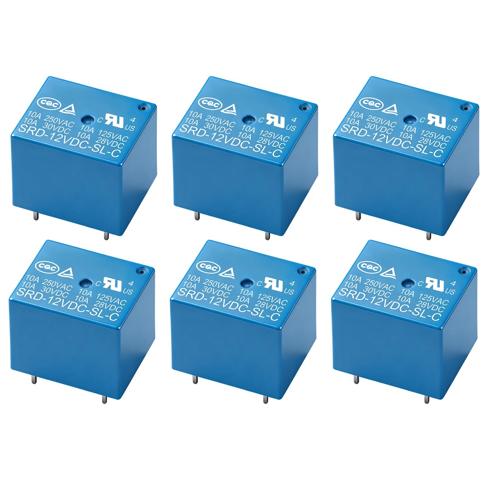 Weasch 6Pcs PCB Power Relay SRD-12VDC-SL-C, DC 12V Coil, 10A 250VAC, 12VDC