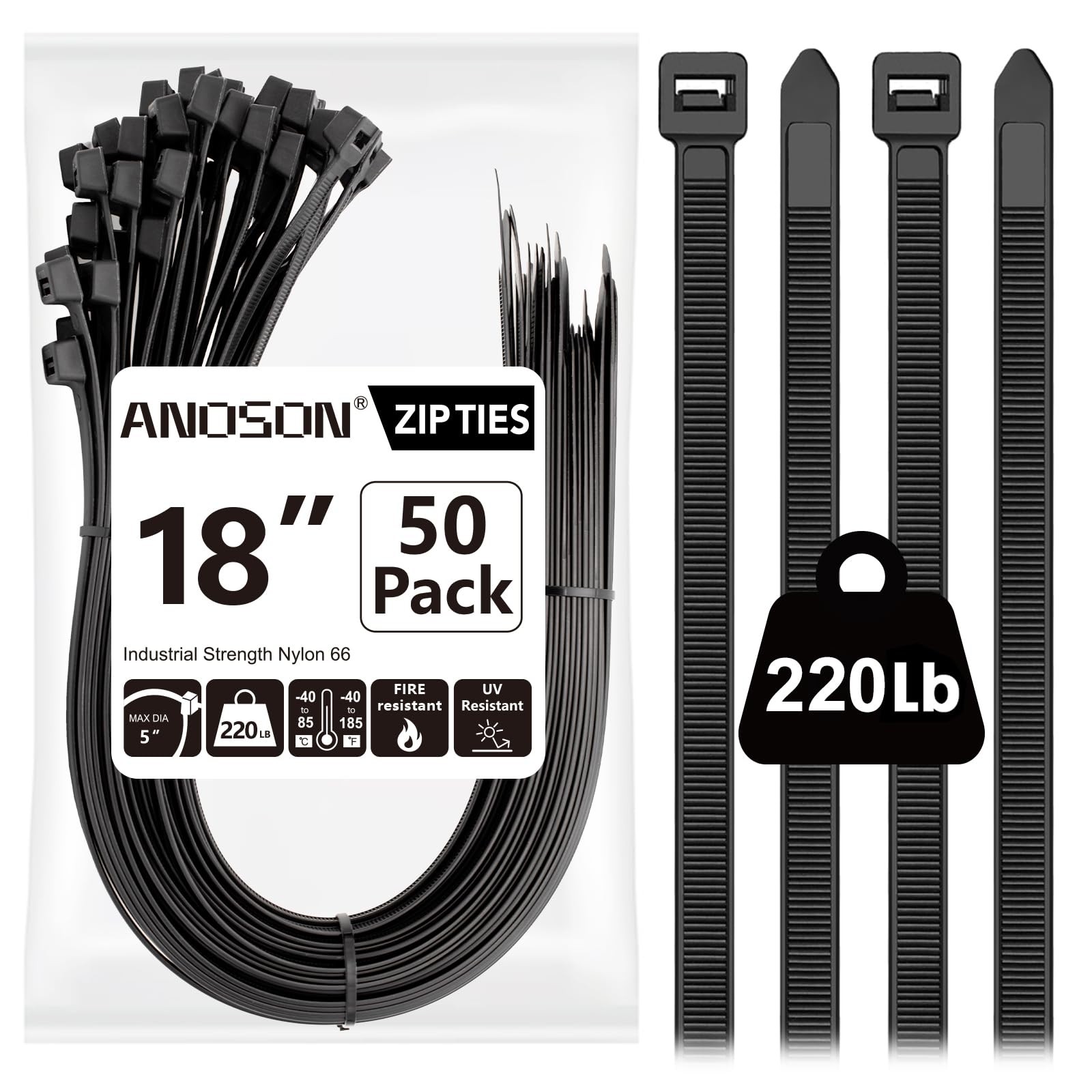 Large Zip Ties 18 inch, 50 Pack, Long Zip Ties Heavy Duty with 220 lb Tensile…