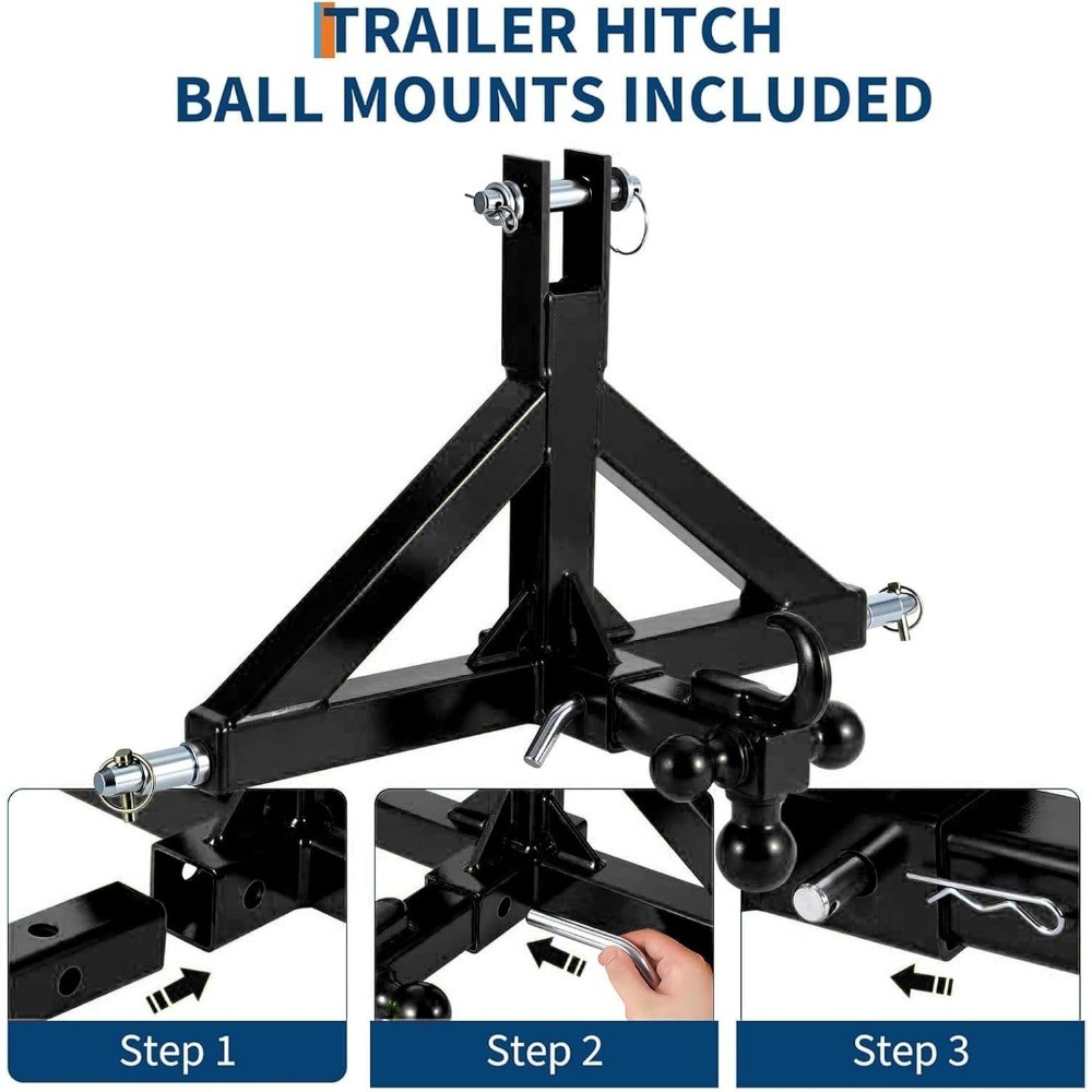 3-Point Quick Hitch 2″ Trailer Receiver For Category 1 Tractors Drawbar Attach
