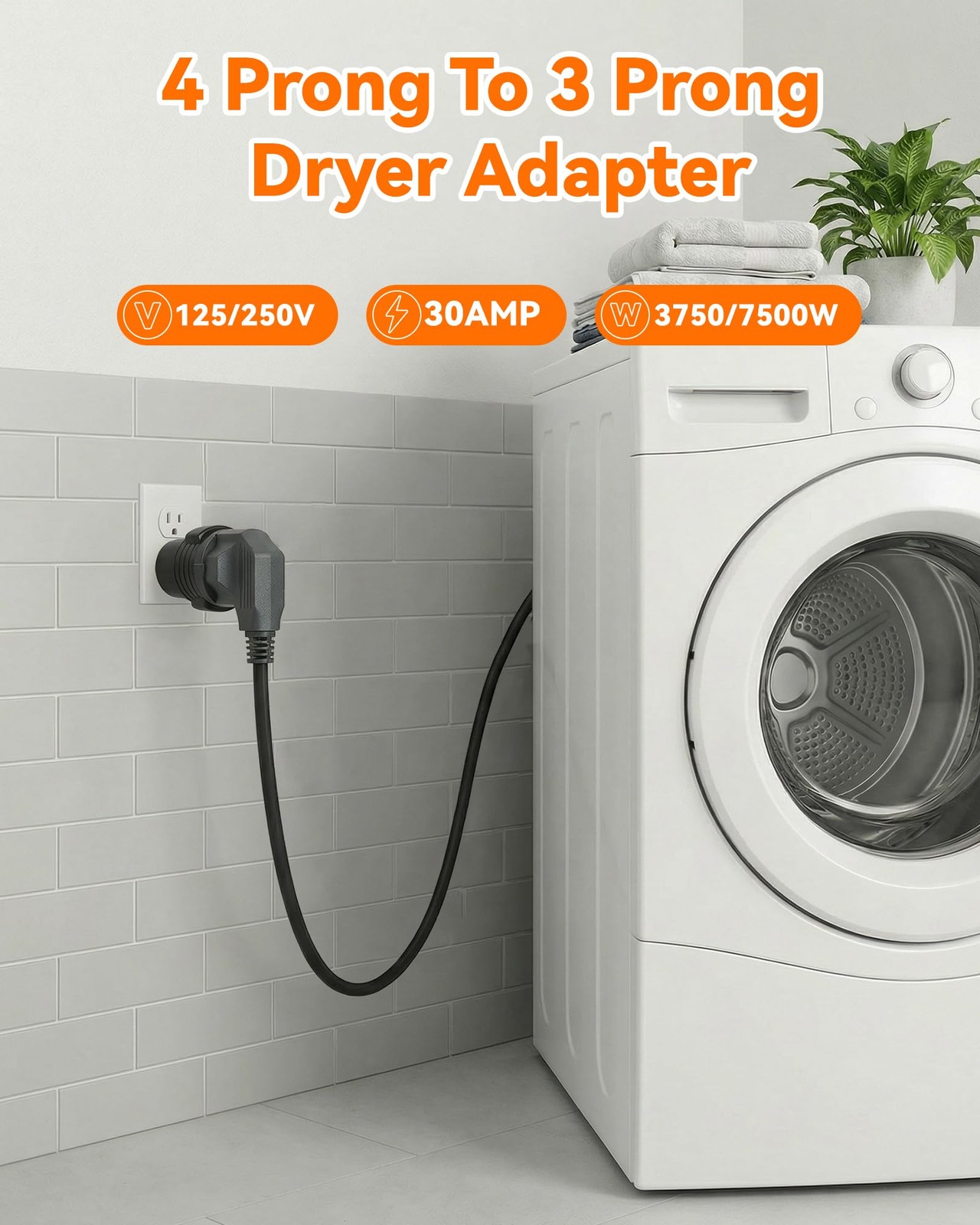 4 Prong to 3 Prong Dryer Adapter NEMA 1030P to 1430R 220V 30 Amp Power Cord