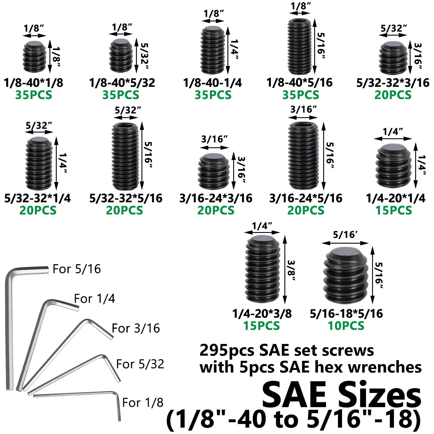 775PCS Metric +SAE Set Screw Assortment Kit, Hex Socket Head Cup Point Set Screw