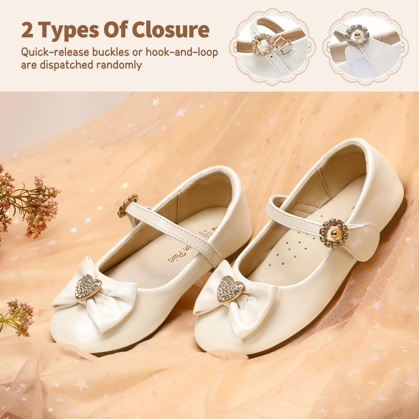 Girls Mary Jane Dress Shoes for Toddler Heart Rhinestone Front Bow Ballerina …
