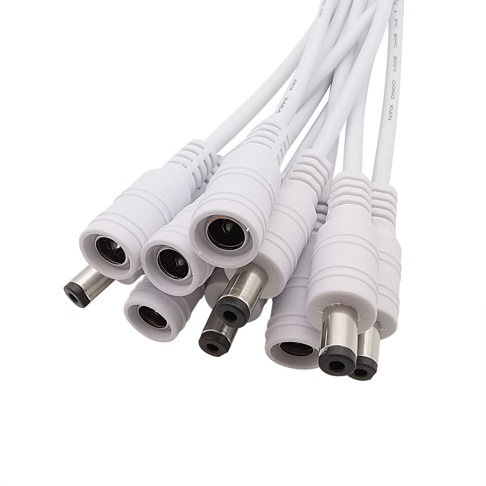 5x Pairs White DC Pigtails Male-Female Set Plug Power Adapter 2-Pin Wire Ends