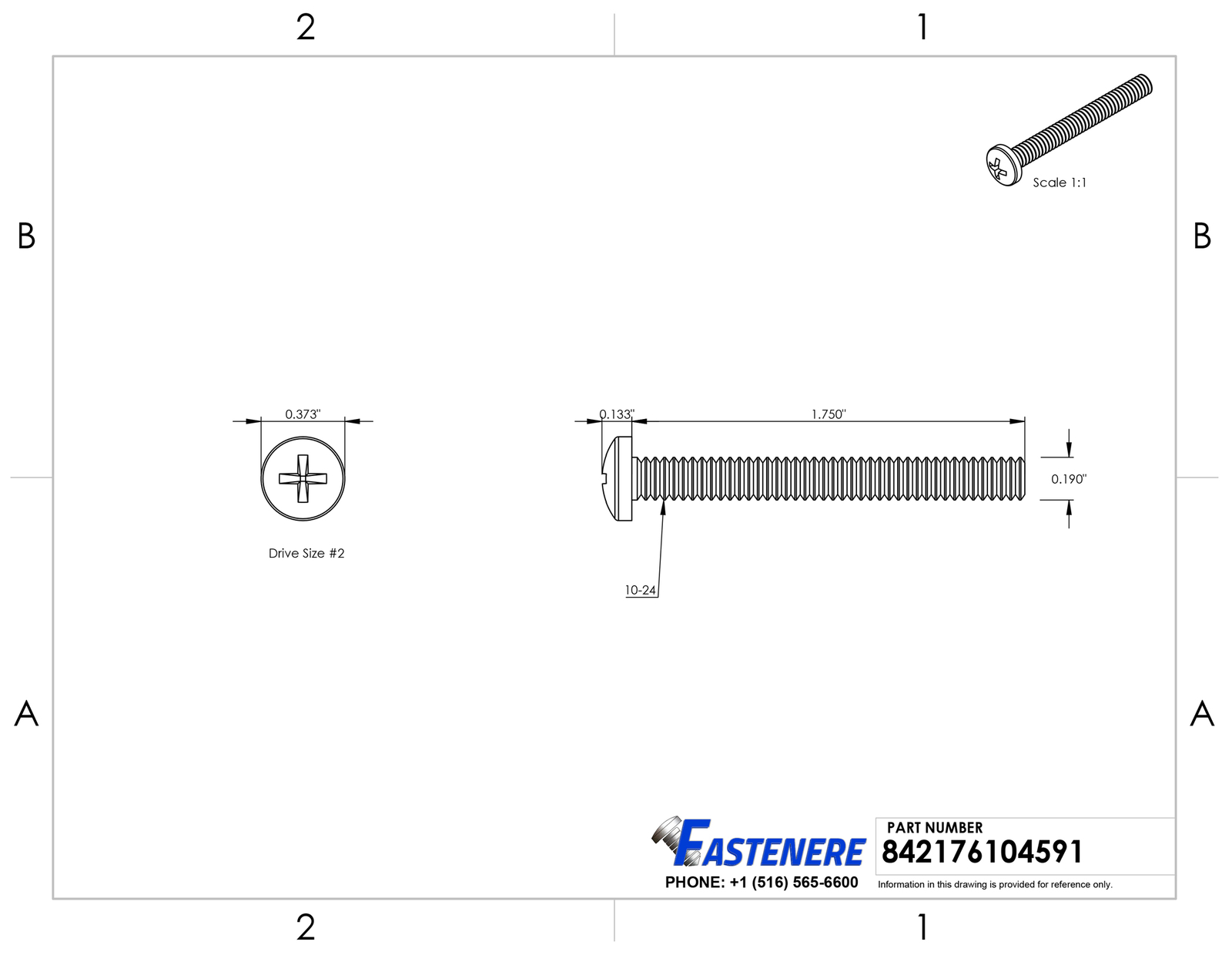 10-24 x 1-3/4″ Pan Head Machine Screws Phillips Drive Stainless Steel Qty 50