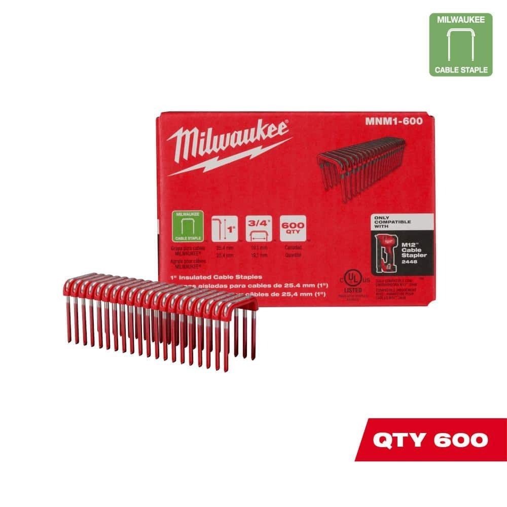 Milwaukee 1in. Insulated Cable Staples, 1 Box of 600 Staples, Model# MNM1-600