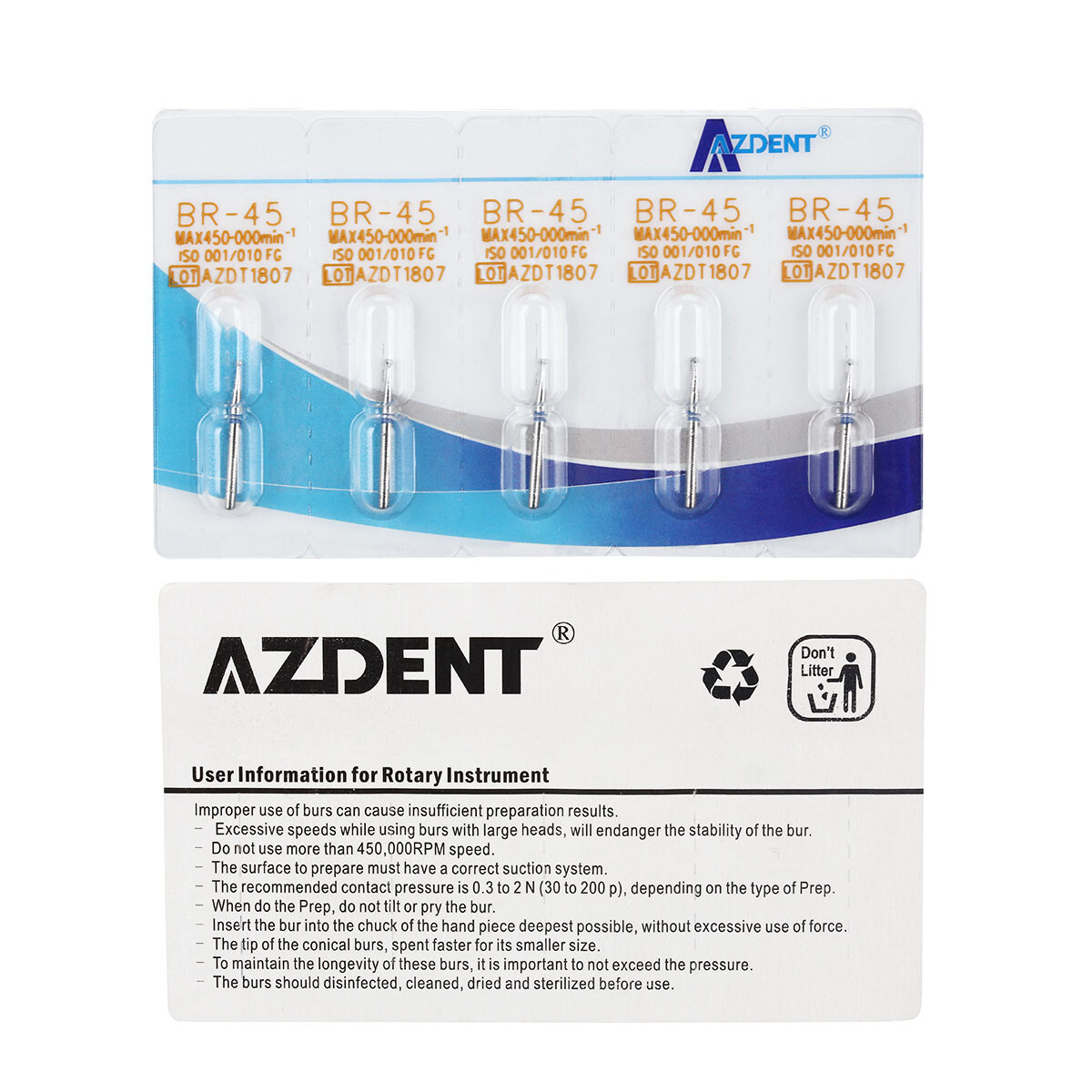 20X (100pcs) 100 Types AZDENT Dental Diamond Burs for High Speed Handpiece