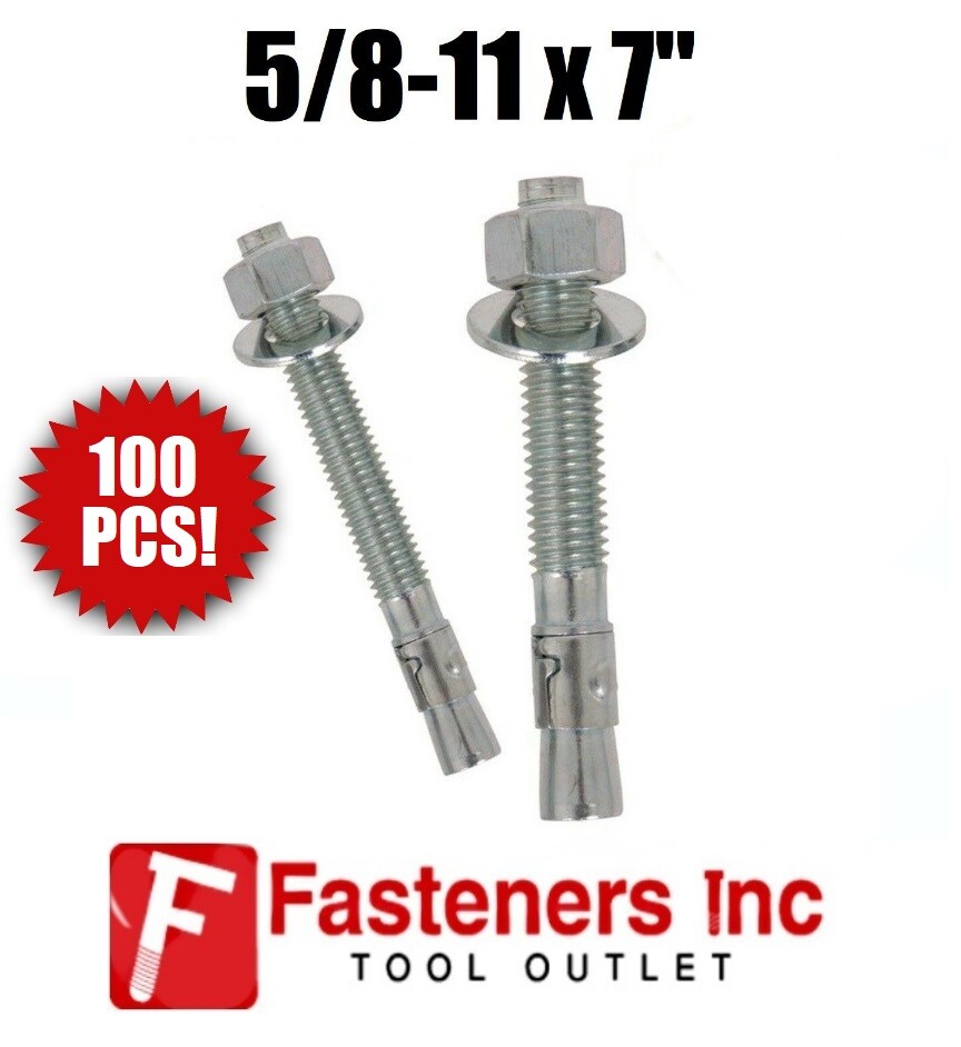 (Qty 100) 5/8-11 x 7″ Concrete Wedge Anchor Zinc Plated