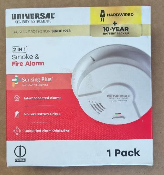 NEW USI/SM/HW10YR 2-IN-1 Smoke & Fire Alarm Hardwired + 10 Yr Battery Free Ship