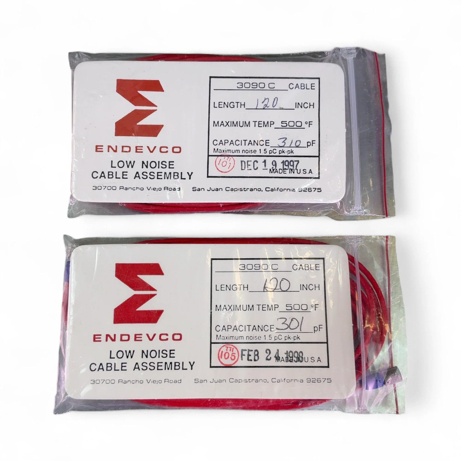 Endevco Low Noise Coaxial Cable Assemblies – Lot of 2x 3090C (Best Offer!)