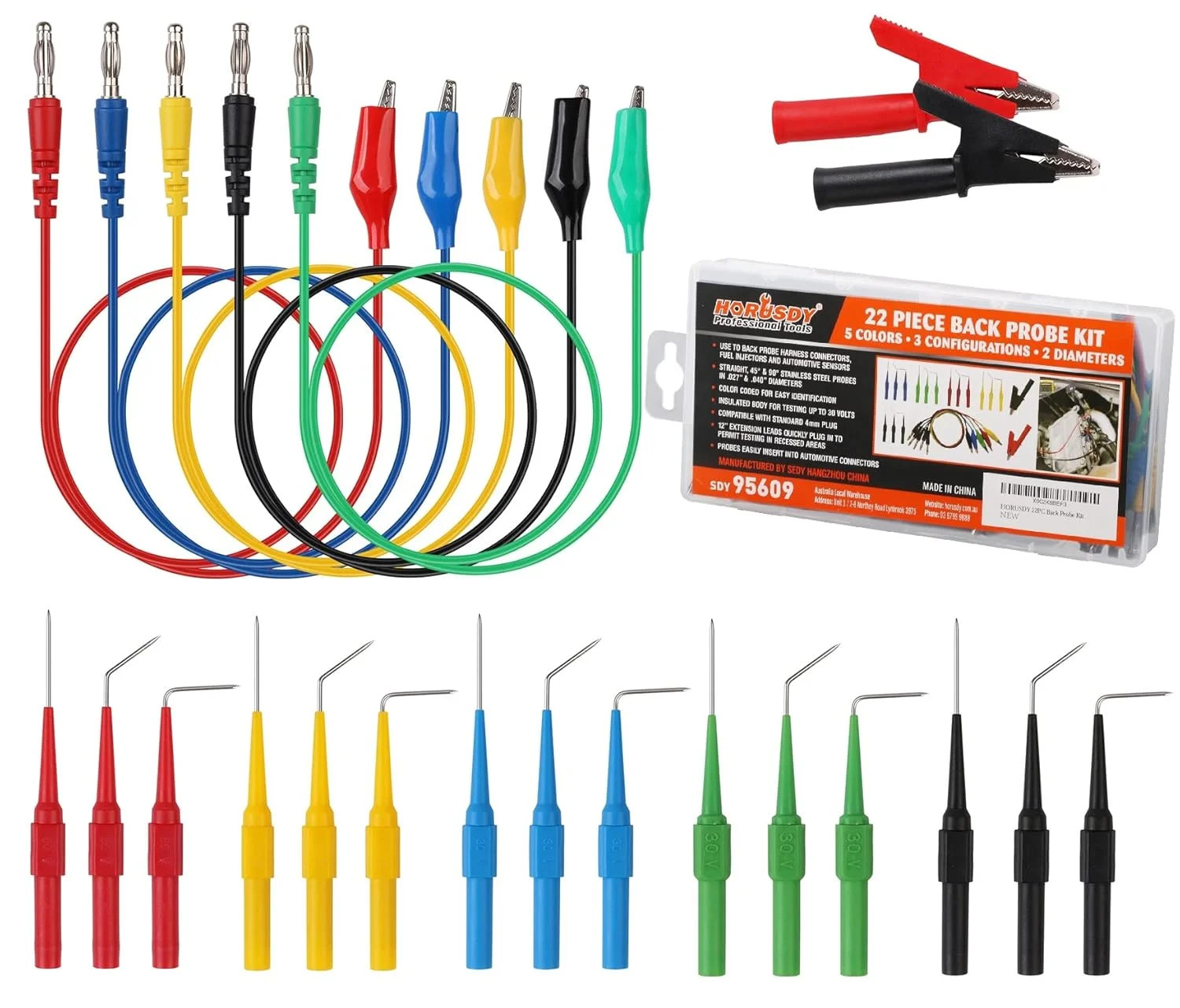 22PCS Back Probe Pin Kit, Electrical Testing Probes with 5 Colors Silicone Wires