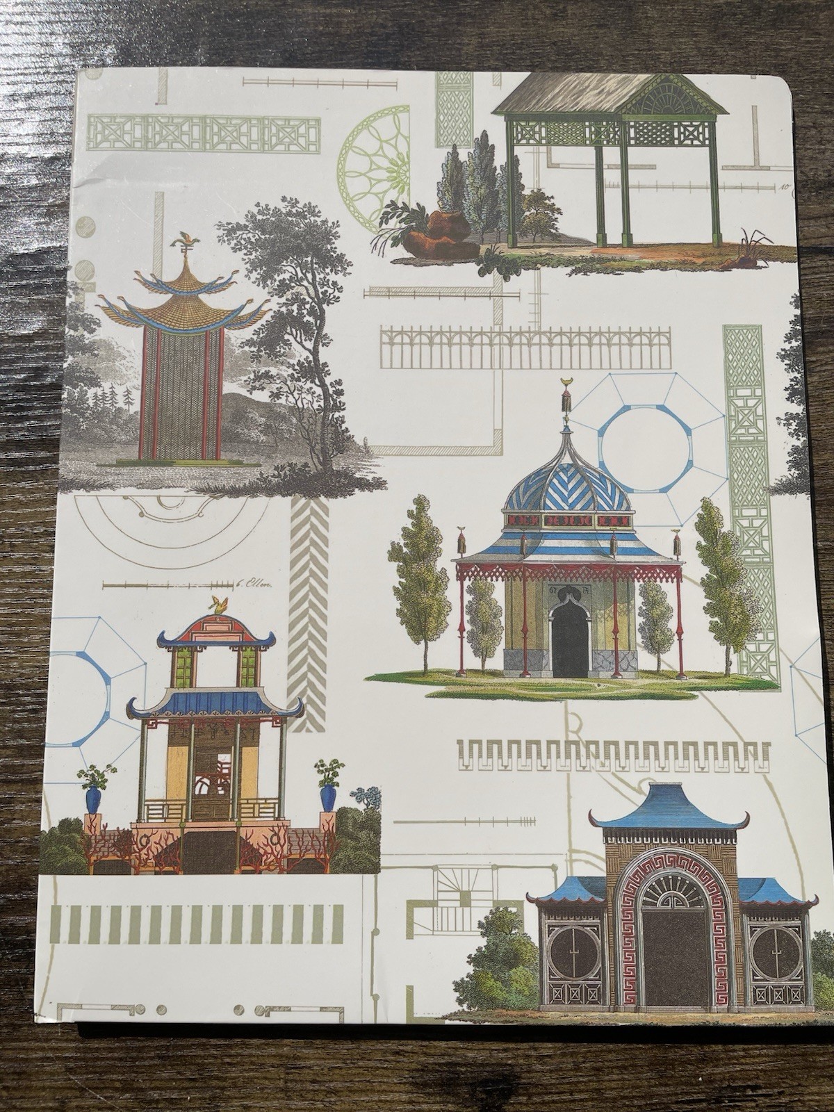 CASPARI Fine Stationary File Presentation Folders Pocket Set Chinese Pagoda
