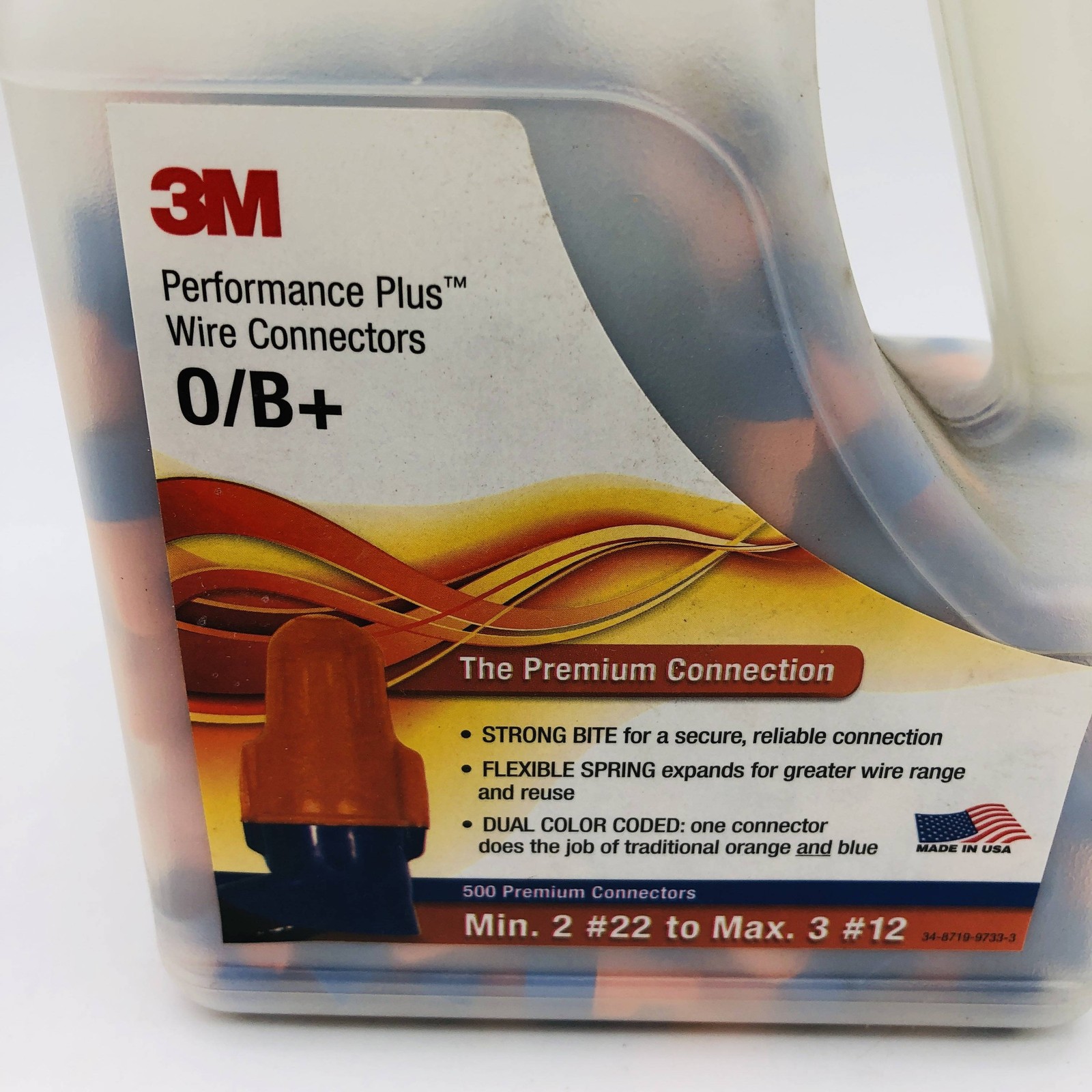 3M 7000133222 Performance Plus O/B+ Wire Connectors Orange/Blue 500/Jug