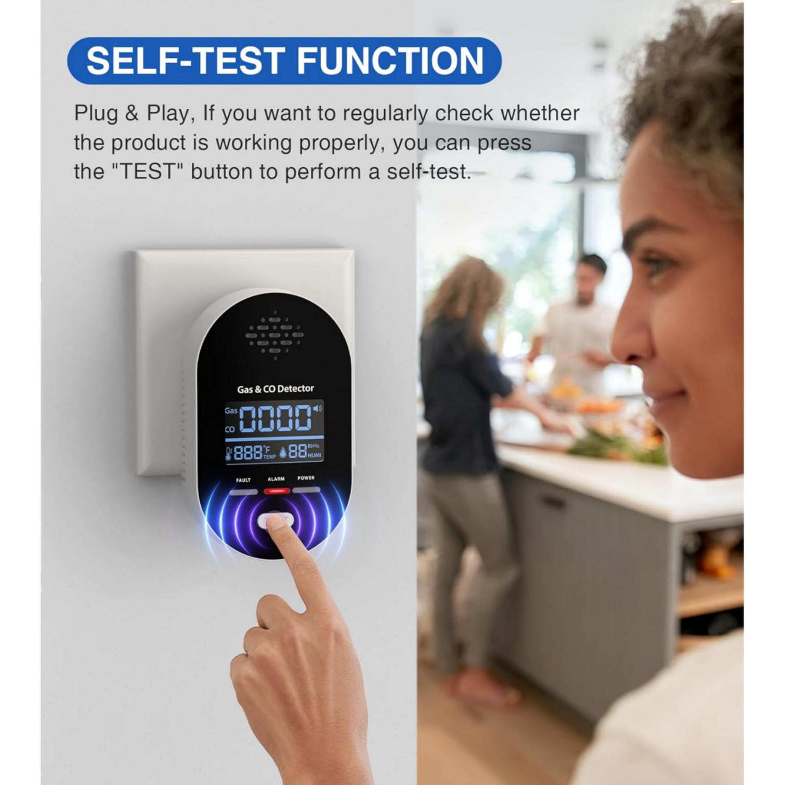 New 4-in-1 Carbon Monoxide Detectors Plug-in with Fahrenheit(°F) & Humidity, US