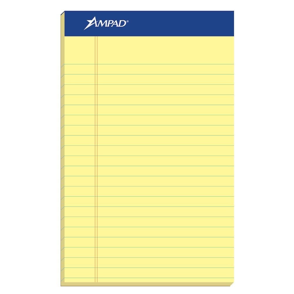 Perforated Jr. Legal Pads 5×8, Yellow, 50 Sheets, 12 Pack