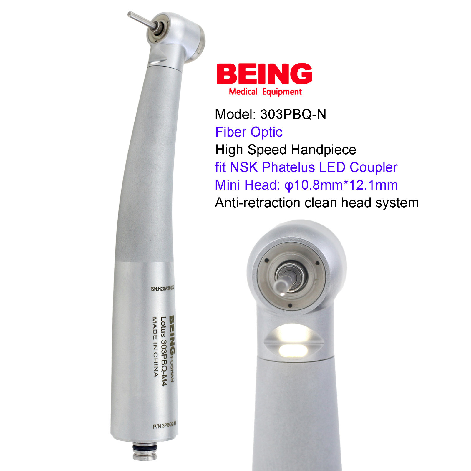 BEING Dental High Speed Handpiece Turbine Fiber Optic NSK Phatelus Mach Coupling