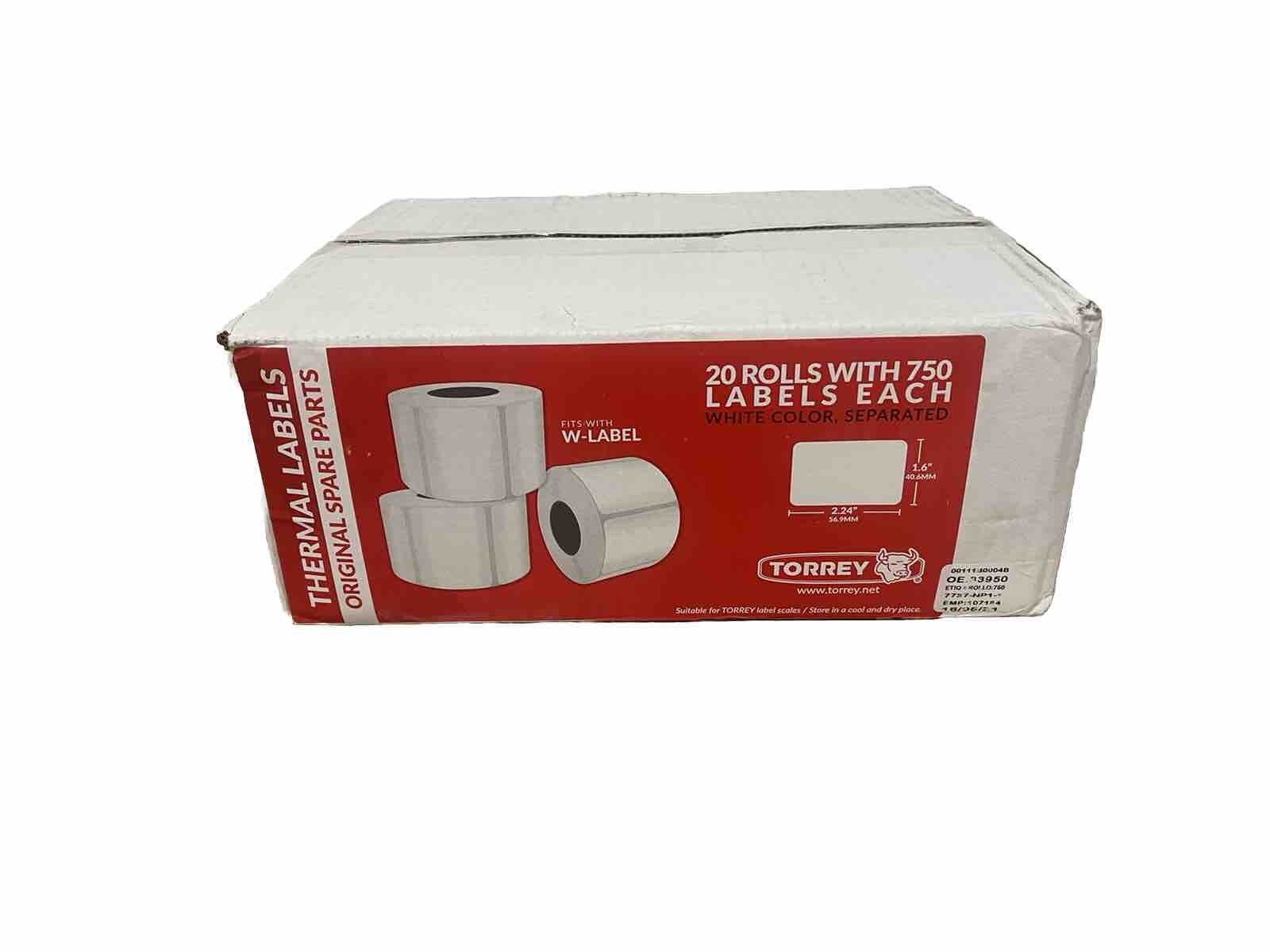 OEM Torrey W-Label Scale Blank Standard Thermal Label 1 Case/20 Roll, 750/Roll