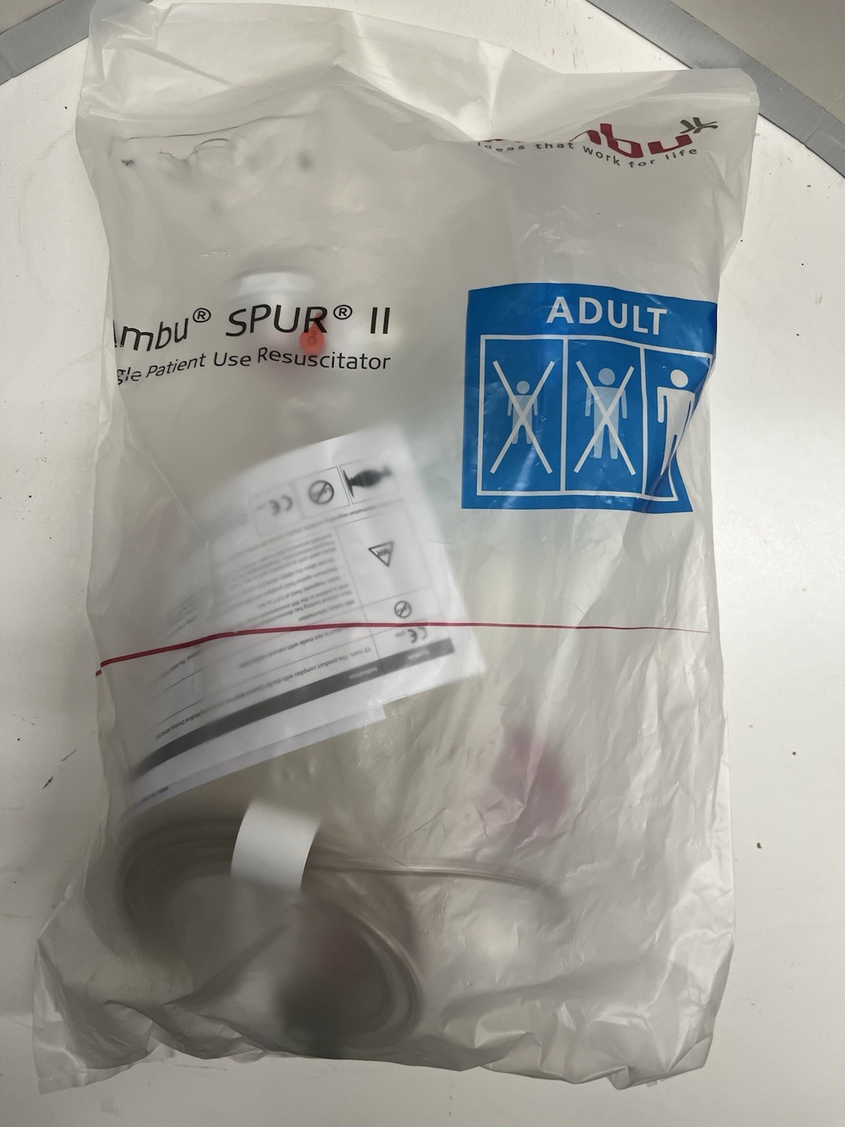 CPR Training Bag Valve Mask Adult Resusitator Single Use Ambu Spur II Sealed