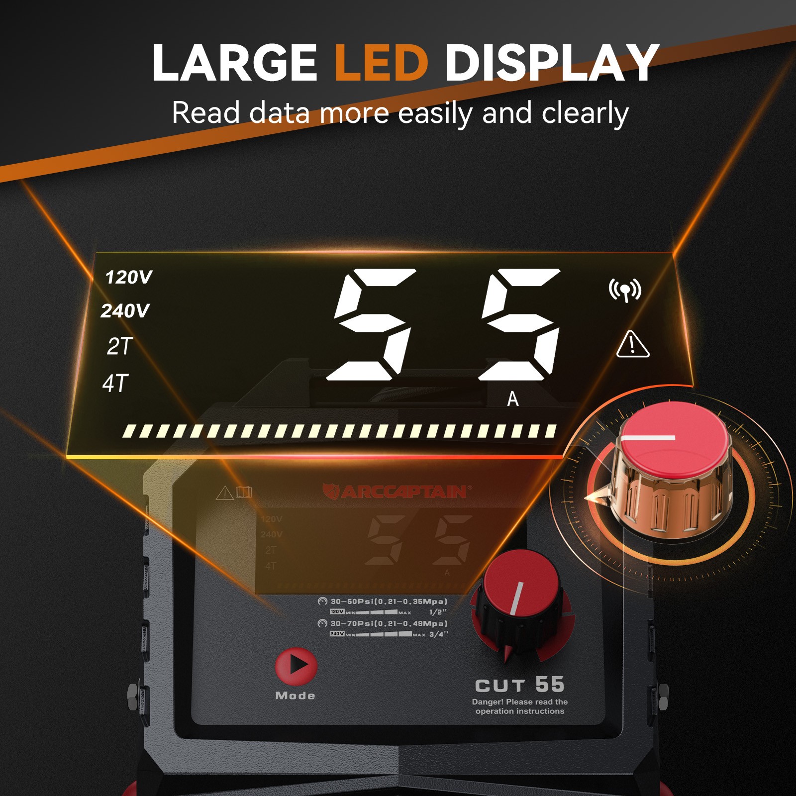 Arccaptain CUT55 LED Pilot Non-Touch Pilot Arc Plasma Cutter with Welder Helmet