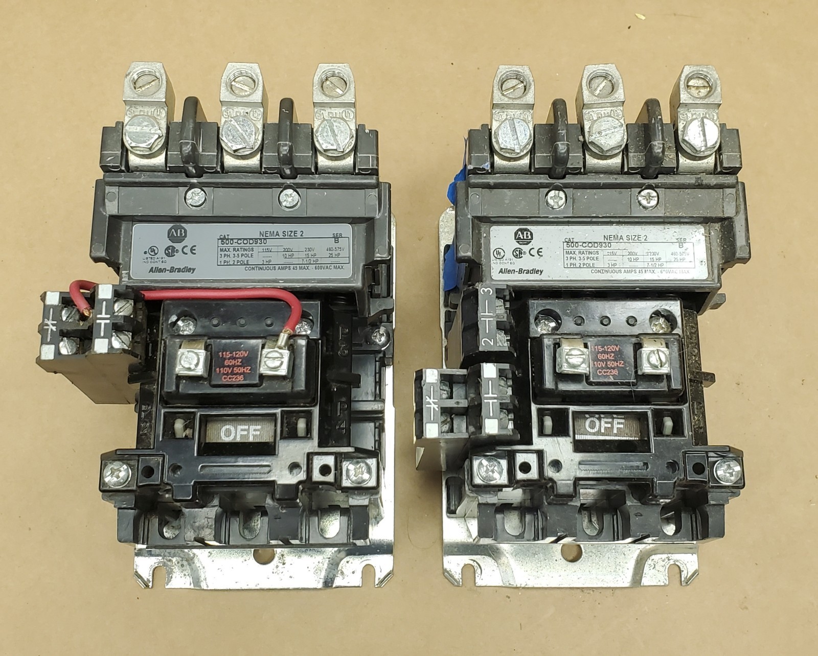Allen Bradley 500-COD930 Contactor w/ 120VAC Coil NEMA Size 2 rated 25HP – NEW