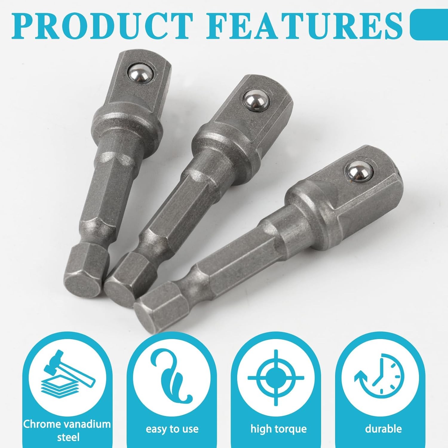 5pcs Hex Shank to Square Drive Socket Adapters Impact Socket Set with 1/4 to 3/8