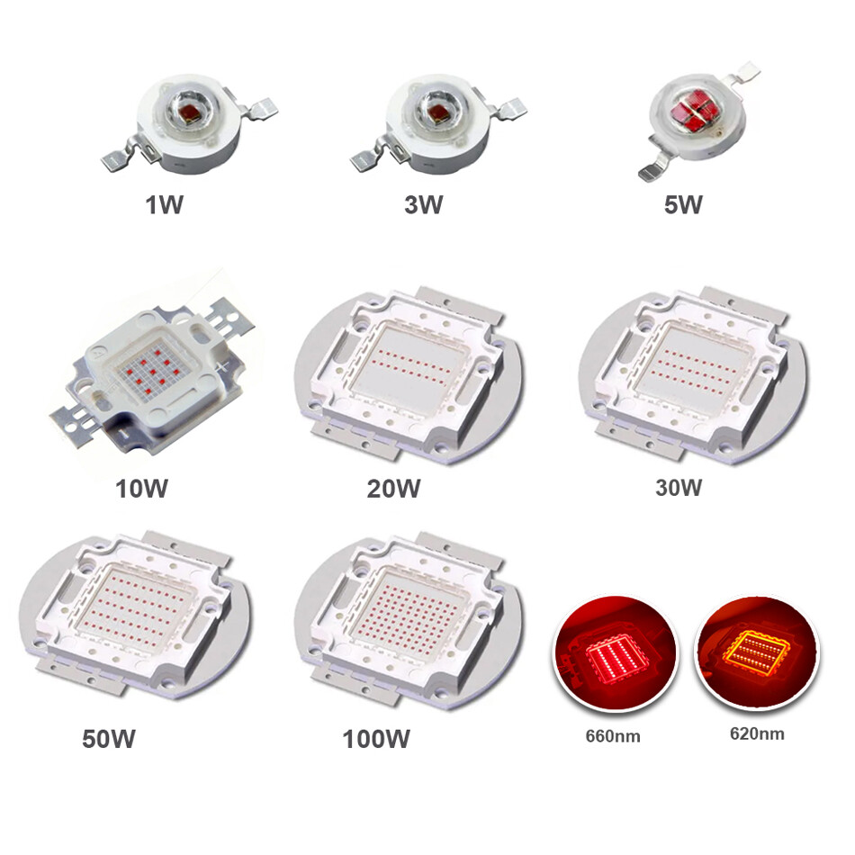 Red 620nm 660nm color High Power LED Bead 3W 10W 50W 100W Light Emitting Diode