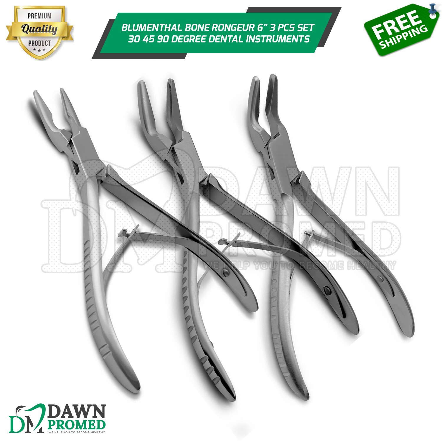 3 Pcs Blumenthal Bone Rongeur 30, 45, & 90 Degree 6″ Dental Inst Set German Gr