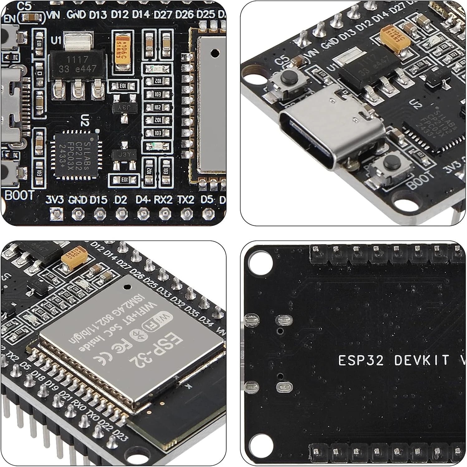 ESP32 ESP-WROOM-32 Wifi and Bluetooth Development Board, 38-Pin, with USB Type-C