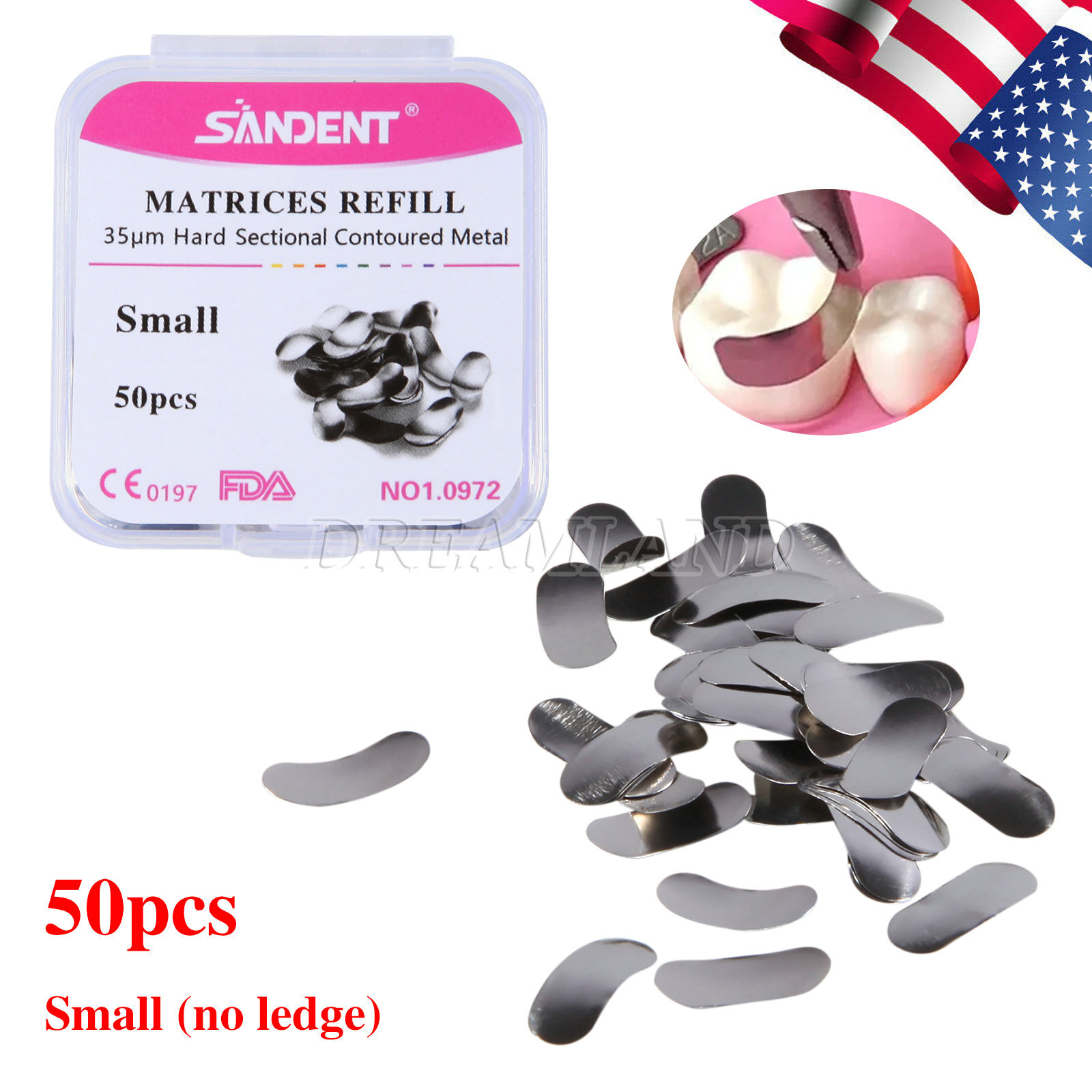 50Pcs Dental Metal Matrices Matrix Band Sectional Contoured Refill S/M/L 35μm