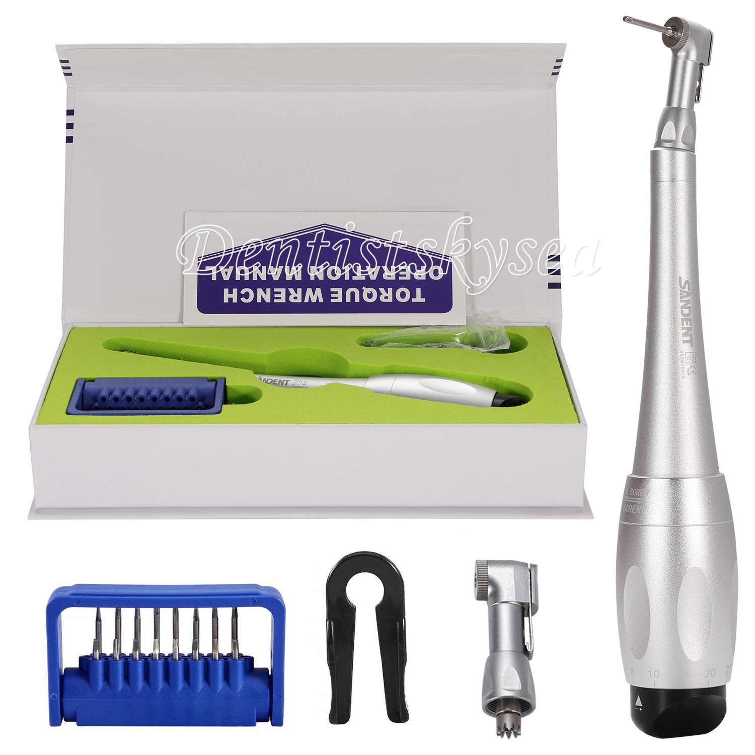 Universal Dental Implant Kit Torque Wrench Contra Angle W/ 16pcs Drivers Sliver