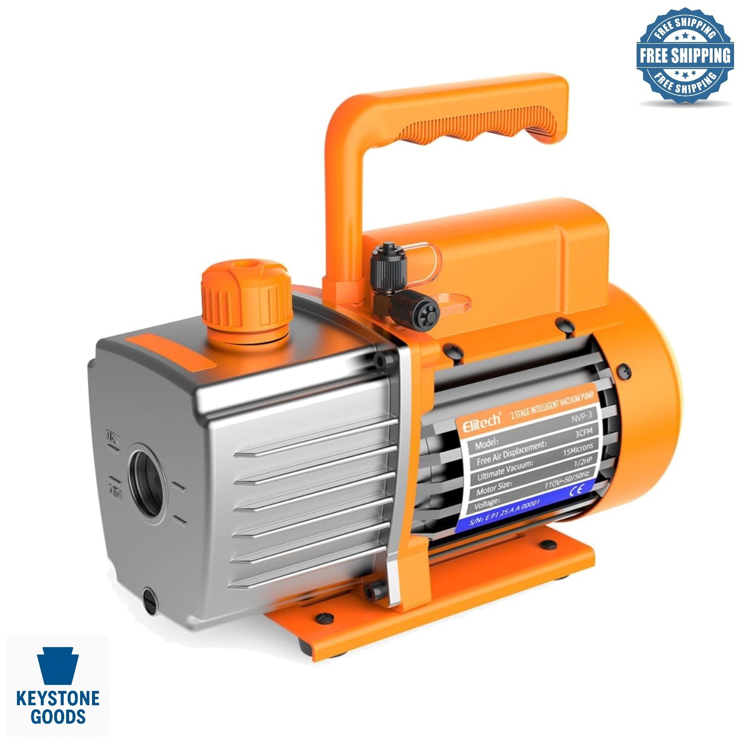 NVP-3 HVAC Vacuum Pump 3CFM 1/4HP Rotary Vane for HVAC & Refrigeration