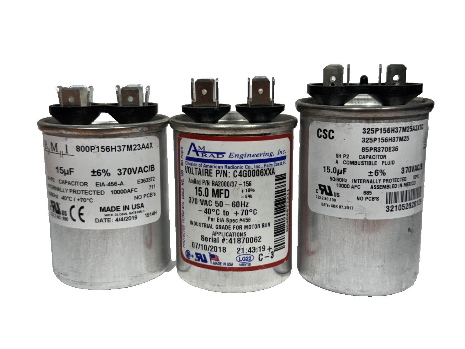 Motor run capacitors 15.0MFD 370VAC 50/60Hz