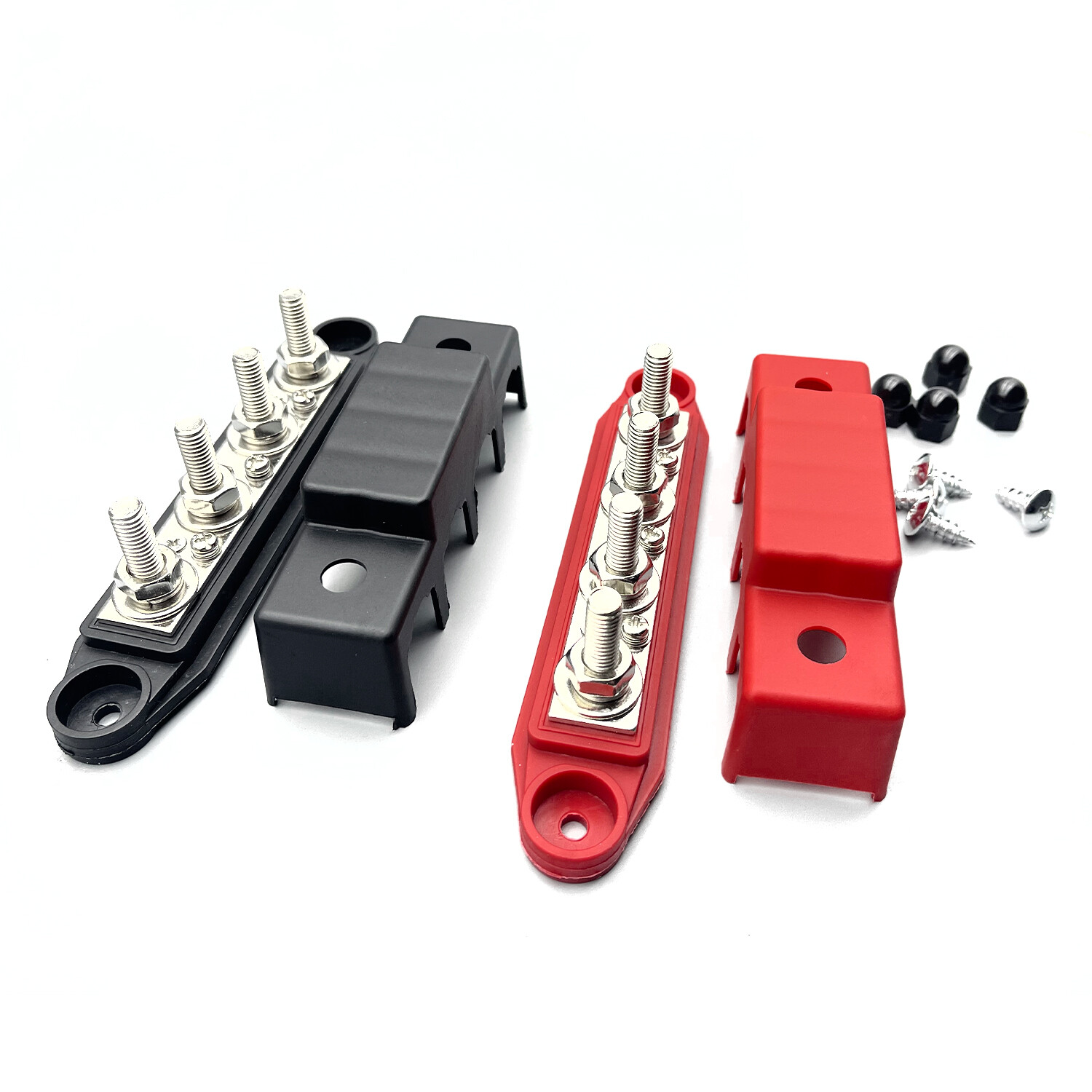 Red & Black 5/16″ 4 Stud Power Distribution Busbar Bus Bar With Cover Fast Ship