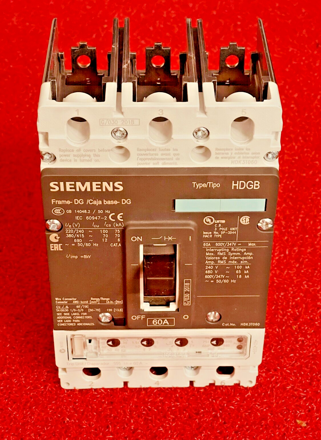 Siemens HDK3T060 3VL2506-2PE30-0AA0 VL150 MCCB 60A 3-Pole 65kA 480V LSI