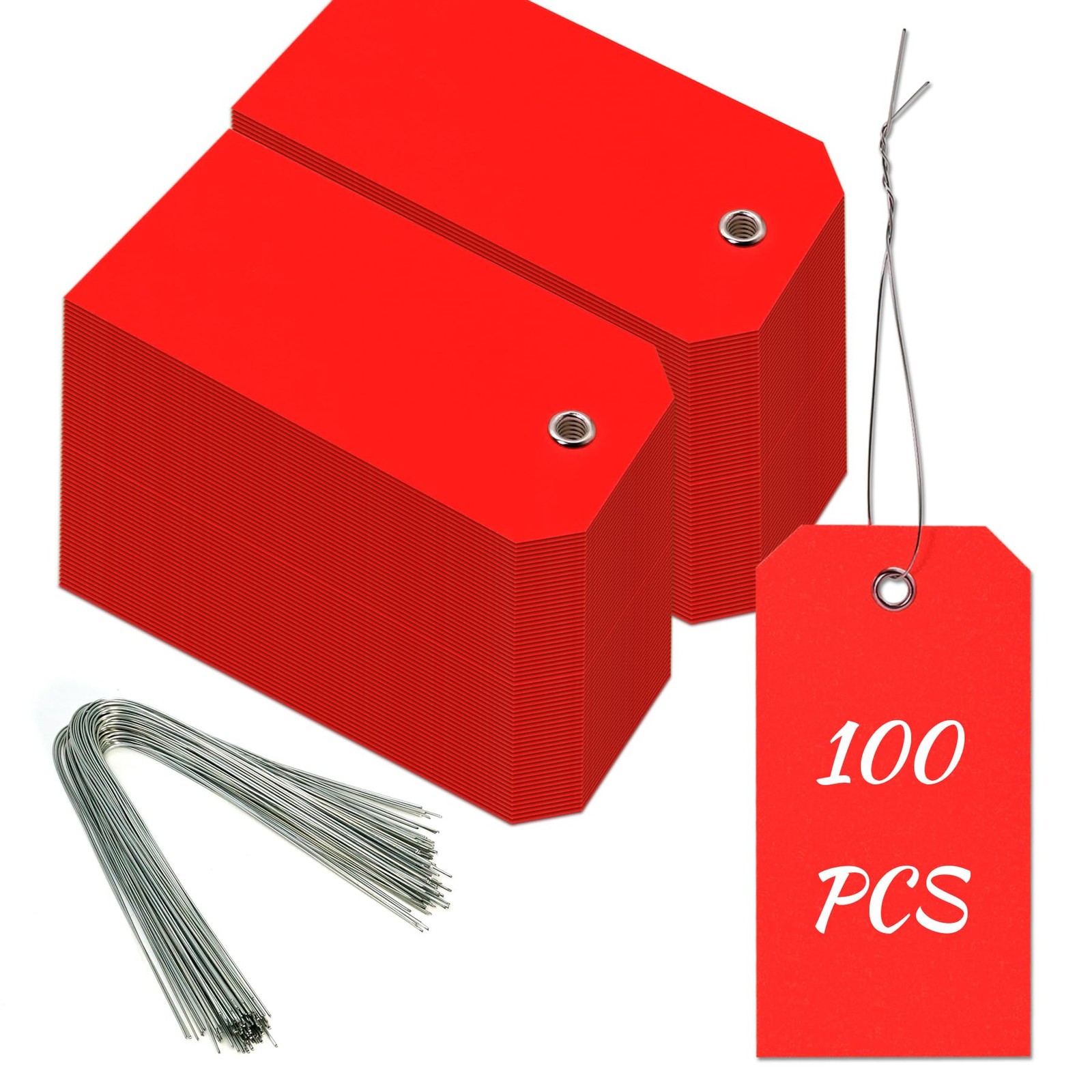 100 Pieces Plastic Shipping Tags with Reinforced Wire 2.36 x 4.7, Re’dred