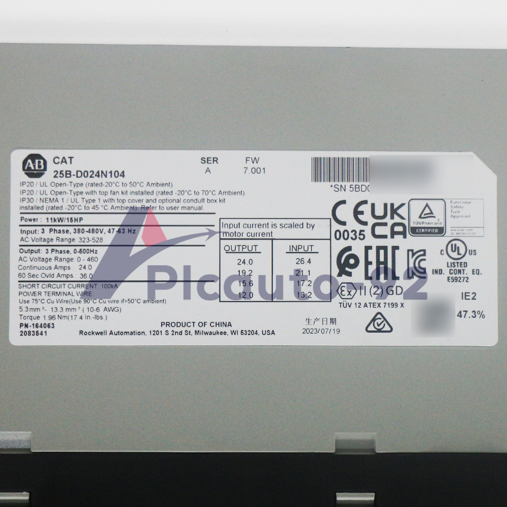 New Allen-Bradley 25B-D024N104 PowerFlex 525 11kW (15Hp) AC Drive Variable