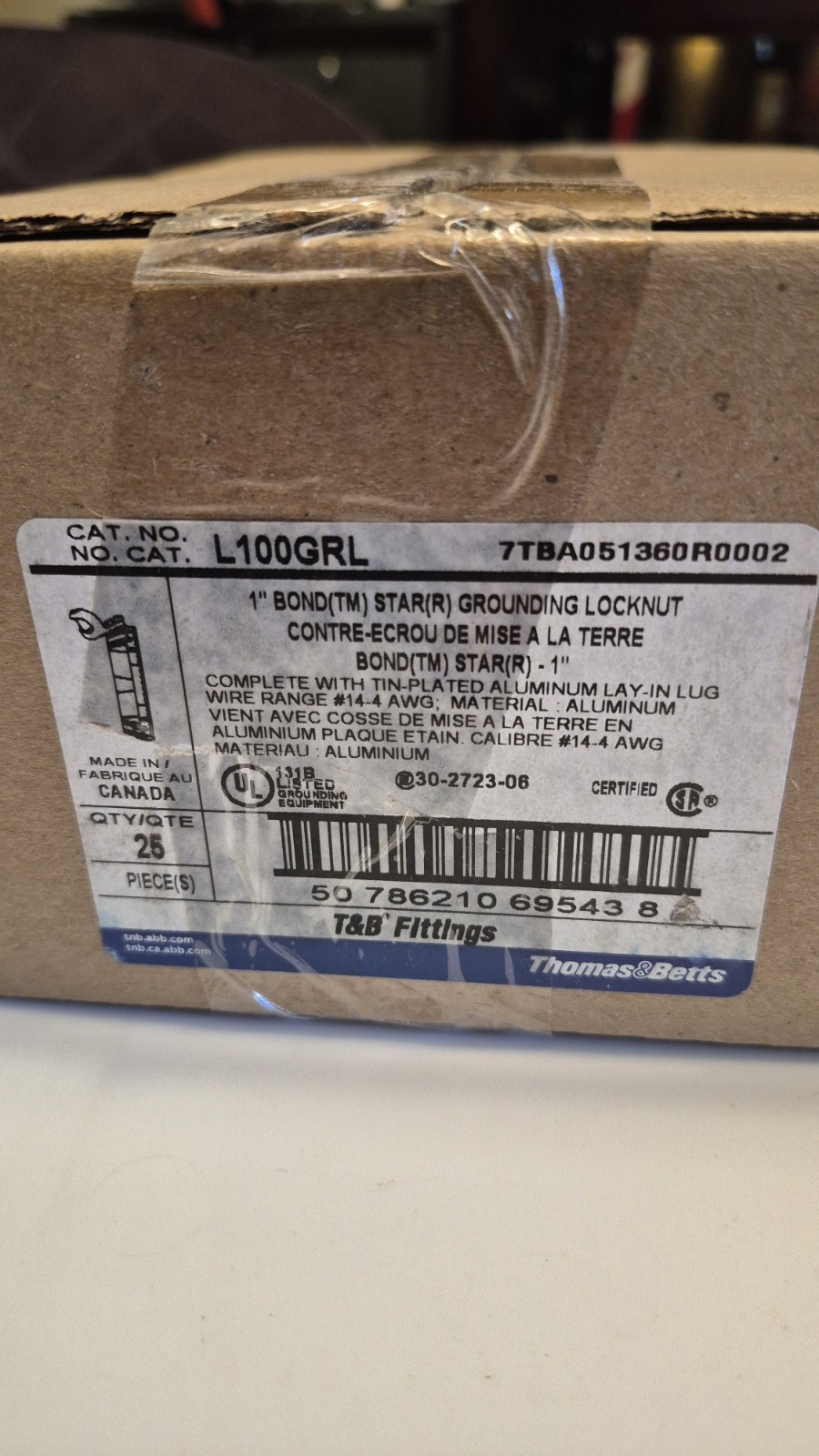 THOMAS & BETTS 1″ Grounding Locknut L100GRL Bond Star Box of 25
