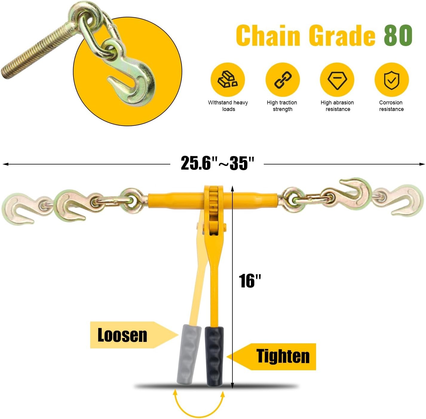 Chain and Binder Kit 3/8″-1/2″ / 5/16”-3/8”Ratchet Load Binder 10′ / 20″ Chain