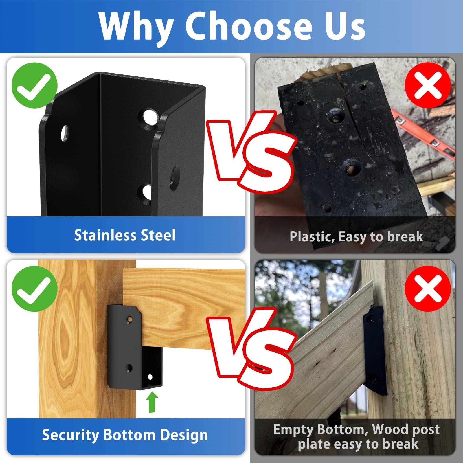 2×4 Deck Railing Brackets 4PCS Stainless Steel Fence Rail Connectors