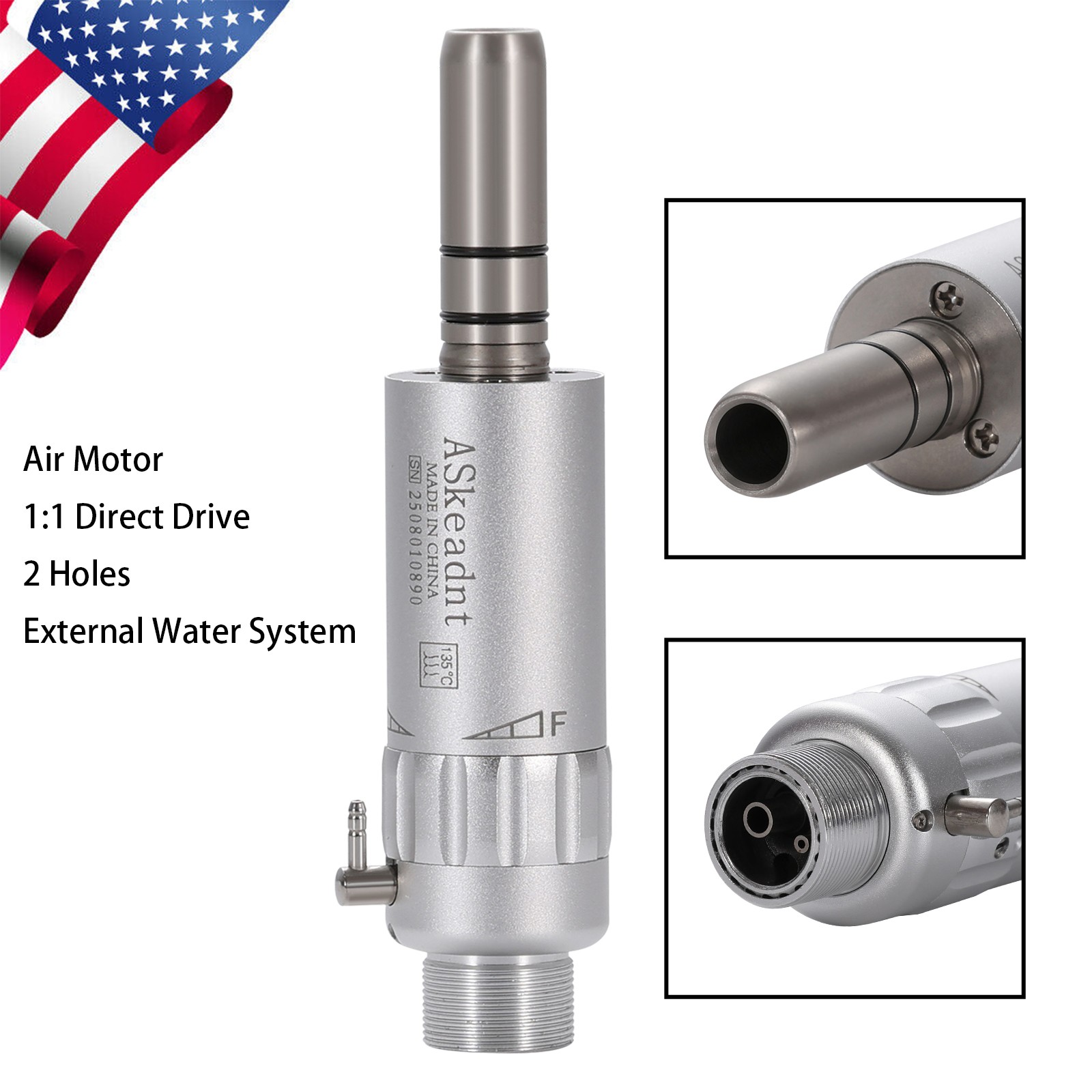 ASkeadnt Dental Slow Low Speed Handpiece Air Motor E-type 2 Holes Connector